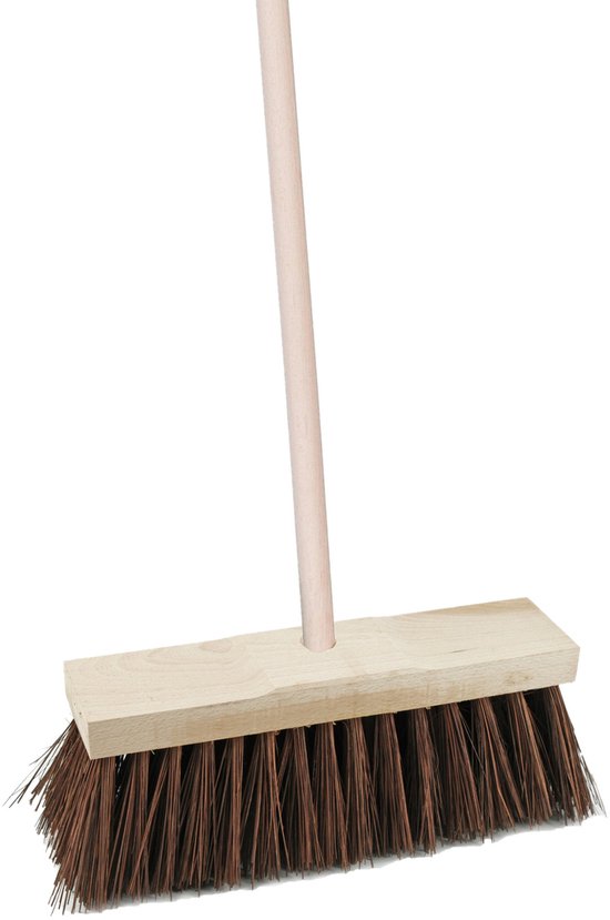 Sorex Straatbezem Bassin van hout - 34 cm - harde vezels - buitenbezem - Luxe kwaliteit - Steel 140 cm- Voor beton/keramische tegels - Geen krassen van Sorex