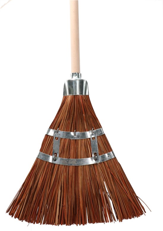 Sorex Stro/palmyra bezem met houten Steel - 142 cm - buiten bezem - harde haren - hardnekkig vuil van Merkloos	