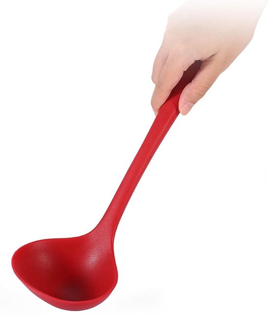 Soup Ladle, Heat Insulation Design Against Burns Serving Spoon Safe and Reliable Use Cooking Spoon Non-Absorbent Silicone Kitchenware for Dinner Home (Red) van Merkloos	
