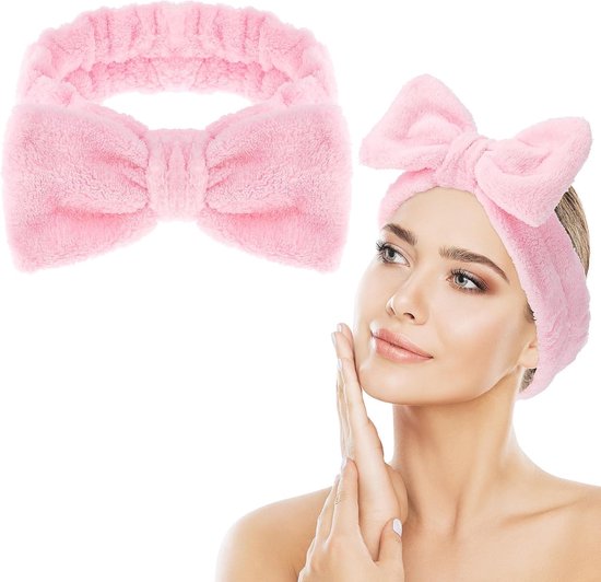 Spa-hoofdband voor het wassen van het gezicht - make-up hoofdbanden absorberende strik gezichtswassen hoofdband, zachte koraal fleece gezichtsverzorging hoofdband elastische haarband wasband voor van Merkloos	