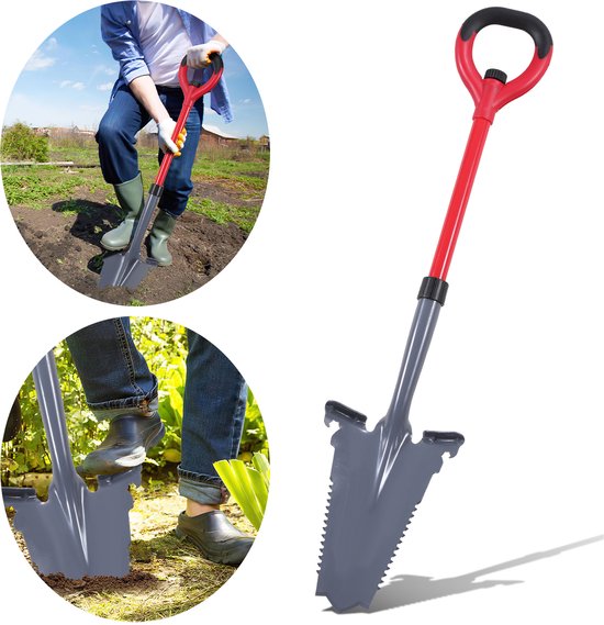 Spade tuinschep met vlijmscherpe messen Root Killer schep met zaagrand voor wortels Koolstofstaal Rood van Merkloos	