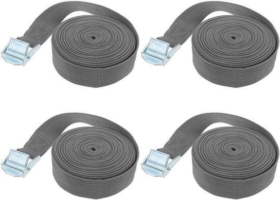 Spanbanden met ratel, 2 m x 25 mm, 4 stuks, verstelbare sjorbanden met legeringsgesp voor vrachtwagens, bagage en bestelwagens - Grijs