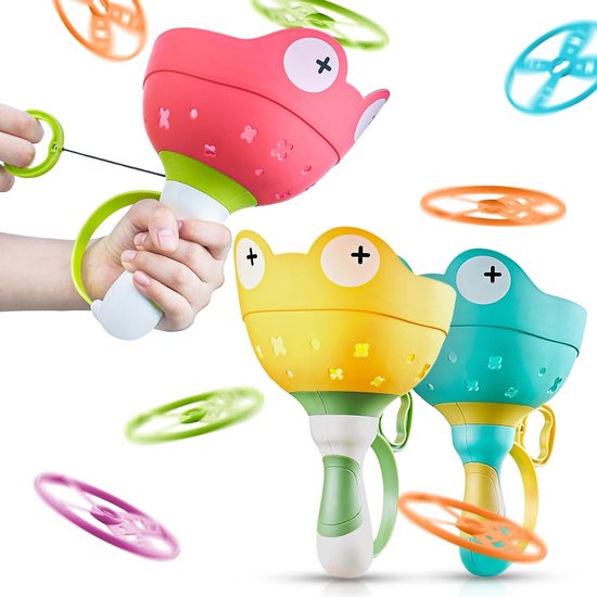 speelgoed voor kinderen vanaf 4 5 6 7 8, tuinspeelgoed voor vanaf 4-8 jaar, 3 verpakkingen en 32 schijven, vliegende schotellauncher, propellerspeelgoed voor 3, 4, 5, 6 jaar van speelgoed