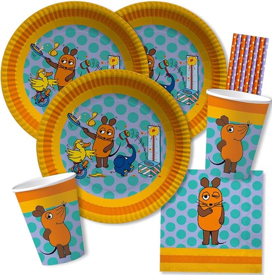 spielum 44-delige partyset - de muis - borden bekers servetten rietjes voor 8 kinderen