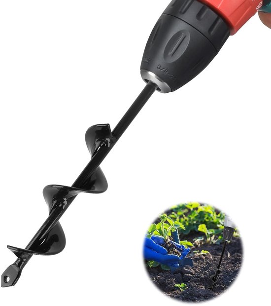 Spiraalboor voor Tuinieren, 4 x 22 cm, Booraccessoire voor Planten, Geschikt voor Bloembollen en Tuinplanten, Compatibel met de Meeste Boormachines