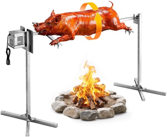 Spitgrill - Elektrische Rotisserie met Draaispit - Lengte 132,1 cm - Draagvermogen 40 kg - 8 Snelheden - 38 W Motor - 220–240 V - Voor Speenvarken & Lam van OneQ