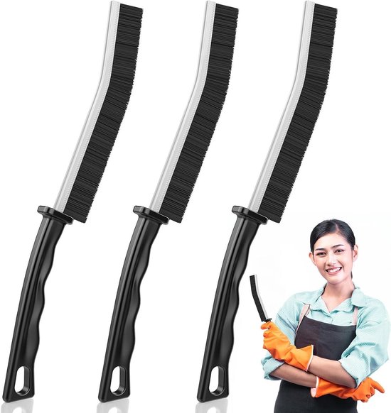 Spleetreinigingsborstel Set - Harde Borstels - Diepe Reiniging - Ergonomisch Handvat - 3 Stuks - Zwart