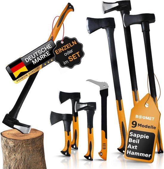 Splijthakbijl Set: 600g, 1000g en Hamer 3000g Voor Brandhout Kloven