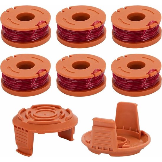 Spoel Draad WA0010 - Nylon Maaidraad - Vervangingslijn Voor Trimmer - Zonder Gereedschap Installatie - Voor WG Serie Worx - Zwart/Oranje - 3.05m 1.65mm - 6+2 stuks van WORX