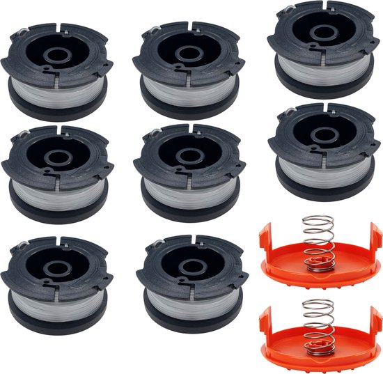 Spoel van draadtrimmer vervangingsdraad A6481 geschikt voor Black & Decker bosmaaier Ø 1,65 mm lengte 9,1 m - Set van 8 spoelen + 2 hoes van Vekto