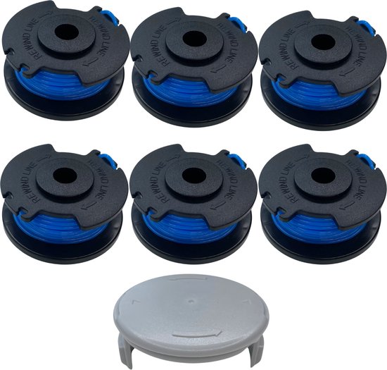 Spoel van draadtrimmer vervangingsdraad AC14RL3A geschikt voor Ryobi One+ bosmaaier 18V 24V 40V Ø 1,65 mm lengte 3,35 m - Set van 6 spoelen + 1 hoes van Vermandel