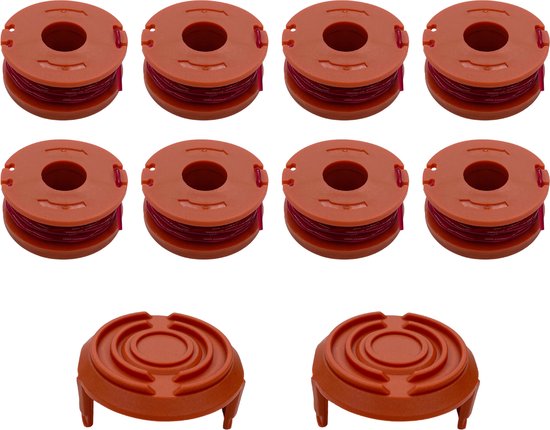 Spoel van draadtrimmer vervangingsdraad WA0010 geschikt voor Wrox bosmaaier WG150 WG155 WG160 WG165 WG170 Ø 1,65 mm lengte 3 m - Set van 8 spoelen + 2 hoes van WORX