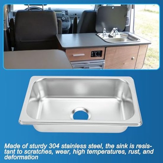 Spoelbak van roestvrij staal 304 voor , met 40 mm riooluitlaat, ideaal voor boot, caravan, jachten (polijstexon GR‑1465)