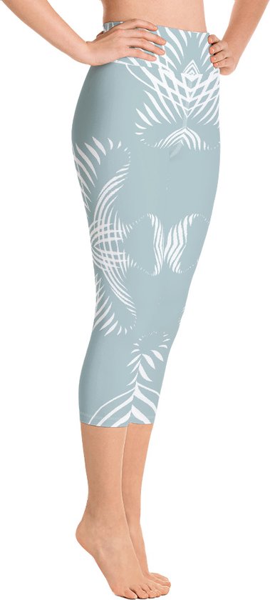 Sportlegging - Capri 3/4 - design Proud Pattern - High Waist - Dry Fit - High Performance - 4way stretch- unieke print - UPF 50+ - Hardloop - Yoga - Fitness - Dans  - Pilates - Training - sportbroek – mintgroen wit - maat S van Absorber