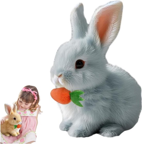 Springend konijnenspeelgoed - Realistisch konijnenspeelgoed voor kinderen - Interactief konijnenspringend trekkend en met de oren wiebelend konijn van FUNLIO