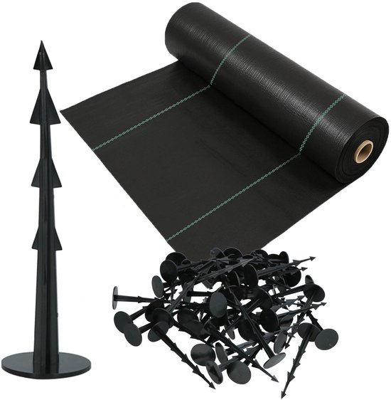 Springos AGRO Serie - Onkruidbeheersingsdoek - 1,1x100 m - Zwart - Inclusief Pinnen
