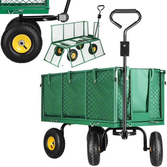 Springos Bolderkar - Metalen Bolderkar - Tuinkar - 205L - 180 x 51.5 x 72 cm - Groen van Merkloos	