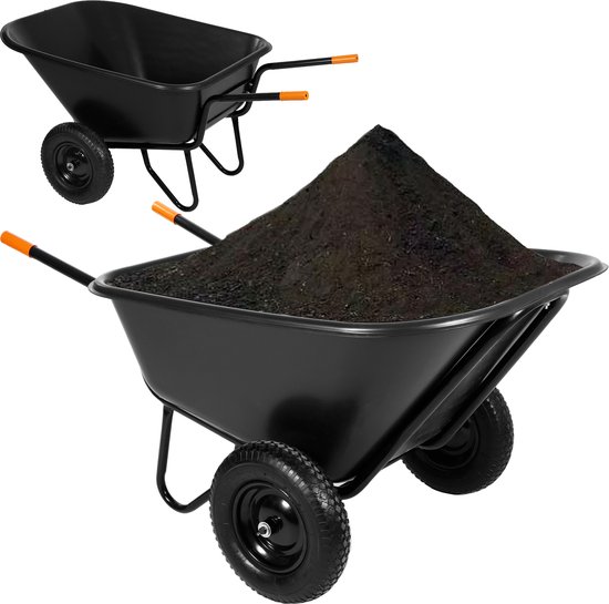 Springos Kruiwagen - Kruiwagenwiel - 300L - 160kg Draagvermogen - Zwart/Oranje van Merkloos	