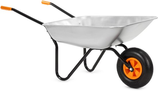 Springos Kruiwagen - Kruiwagenwiel - 65L - 100kg Draagvermogen - Zilver/Oranje van Springos