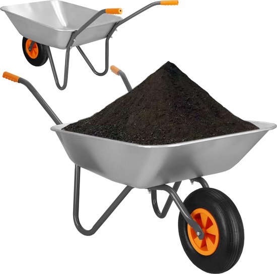 Springos Kruiwagen - Kruiwagenwiel - 65L - 120kg Draagvermogen - Zilver/Oranje van Springos