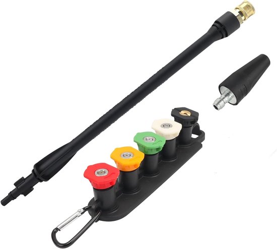 Sproeistaaf voor hogedrukreiniger met turbo-mondstuk en 5 sproeipunten en mondhouder, compatibel met Bosch, Black & Decker, AR, Michelin, Stanley, Mac Allister, Cecotec
