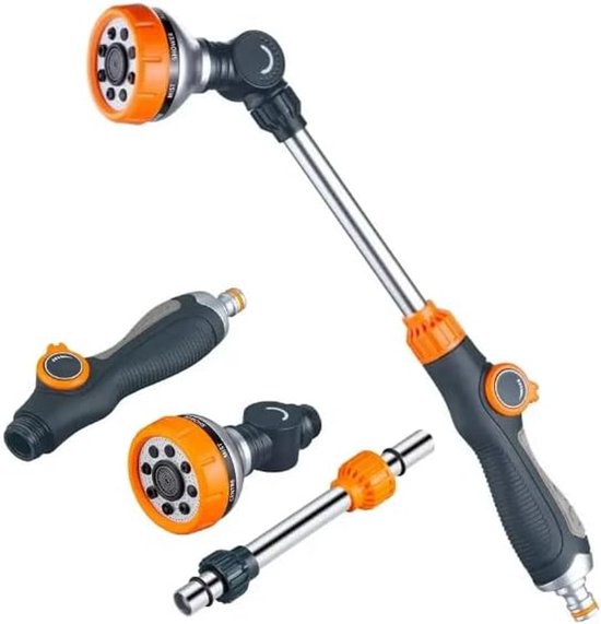 Spuitpistool - Sproeipistool, verlengd spuitpistool, tuinslangpistool, 8 instelbare standen, met duimschakelaar, geschikt voor het besproeien van gazons, zwart