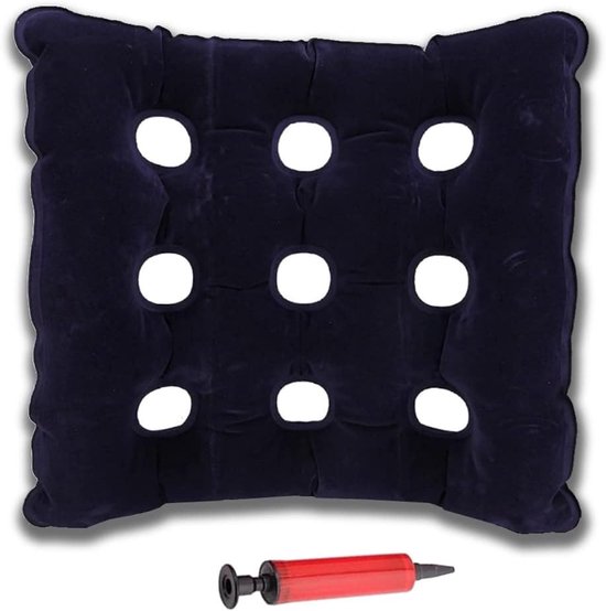 Square Inflatable Cushion, PVC Portable Breathable Waffle Prevention Wheelchair Air Cushion for Car, Office Chair, Home (Blue) van Merkloos	