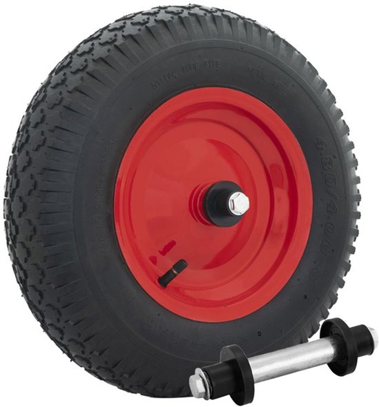 Sr wiel 16x4 400x8 met rode stalen velg compleet met as