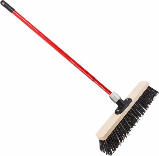 Staaldraad straatbezem/buitenbezem 40 cm met metalen telescoopsteel rood 80 - 130 cm - Harde buitenbezems van Smartwares