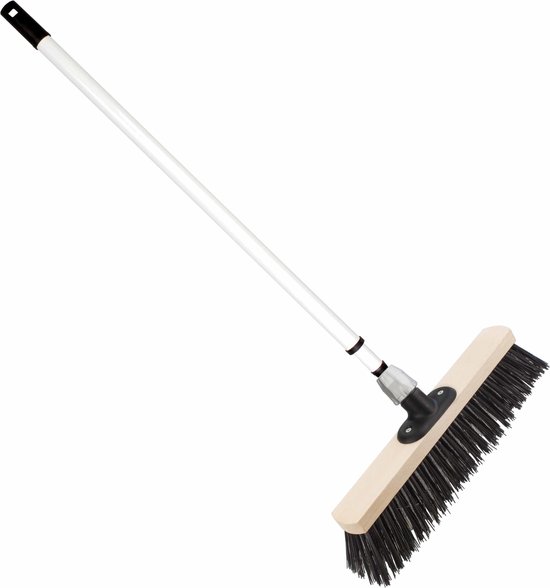 Staaldraad straatbezem/buitenbezem 40 cm met metalen telescoopsteel wit 80 - 130 cm - Harde buitenbezems van Emiko.