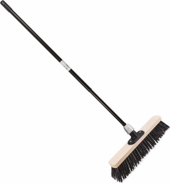 Staaldraad straatbezem/buitenbezem 40 cm met metalen telescoopsteel zwart 80 - 130 cm - Harde buitenbezems van Vero.