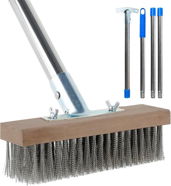 Staaldraadbezem met afneembare steel (127 cm) voor het verwijderen van onkruid, mos, algen en hardnekkige vlekken - Robuuste draadborstel voor terras, tuin en douche van Merkloos	