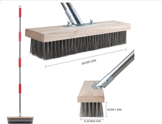 Staaldraadbezem met Telescoopsteel(145cm), Draadbezem voor het Verwijderen van Onkruid, Mos en Hardnekkige Vlekken, Metaalbezem voor Patio, Terras, Tuin van Merkloos	