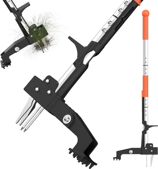 Staande onkruidtrekker - ergonomische 100 cm handgreep - roestvrijstalen klauwen - onkruid verwijderen zonder buigen weed cutter van Merkloos	