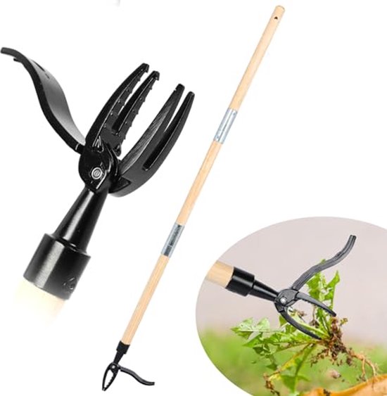 Staande onkruidverdelger met lange handgreep - Handmatig wieden met 4 klauwen van Merkloos	