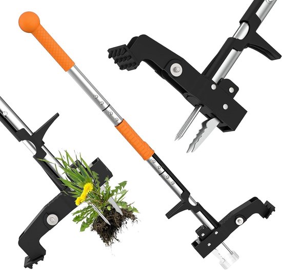 Staande Onkruidverwijderaar - Wortelverwijderaar - Onkruid Wieden - 4 Roestvrijstalen Klauwen - 99 cm Lange Steel van Merkloos	