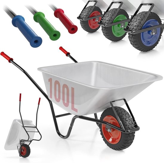 Stabiele Kruiwagen met Luchtbanden en Kiepfunctie - 100 Liter Capaciteit tot 210 kg voor Tuin en Transport van Stabiel