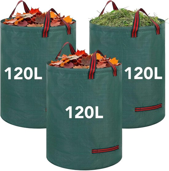 Stabiele Tuinzak 3 x 120 l, Zelfstaande Bladzak met Handgrepen, Waterdicht en Herbruikbaar voor Tuinafval en Groenafval