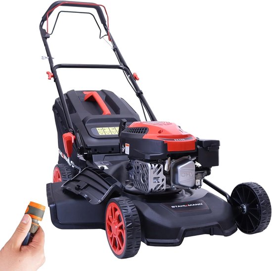 STAHLMANN benzine grasmaaier met aandrijving BR460 - 5,4pk (4,0kW) 170cc met aandrijving, 46cm maaibreedte, mulchen, maaihoogteverstelling, Easy Clean aansluiting, grote wielen, 60L mand van STAHLMANN