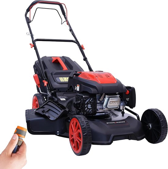 STAHLMANN BR532 - 7,0HP (5,1kW) Benzine Grasmaaier 53cm Zelfrijdend 223cc Benzinegrasmaaier met Aandrijving, 53cm Maaibreedte, Mulchen, Maaihoogteverstelling, Easy Clean Aansluiting, Grote Wielen, 60L Korf van STAHLMANN
