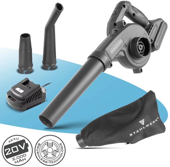STAHLWERK mini-accubladblazer MAG-20 ST | 20 volt accubladblazer met 2Ah | Draagbare universele blazer voor tuin- en straatreiniging | Bladblazer zonder koolborstels | Compacte blazer 98 m/s | 0 - 18.000 tpm