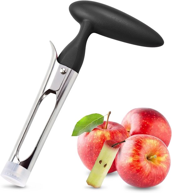 Stainless Steel Apple Drill - Multifunctional Fruit Drill & Cutter with Cap - Dishwasher Safe - Black van Blokker