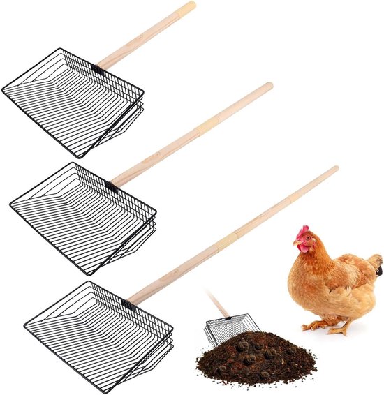 Stainless Steel Coop Reinigingsgereedschap - 3-in-1 Afneembare Hark voor Kippenmest met Lange Handgreep en Accessoires voor Kippenhok