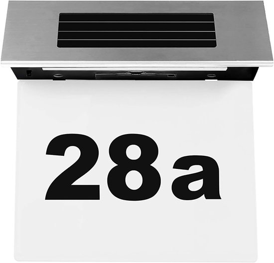 Stainless steel huisnummer - solar verlicht - weerbestendig - 4 LEDs - schemersensor - huisnummer met 0-9 cijfers A-H - letterlamp - buitenbord van Merkloos	