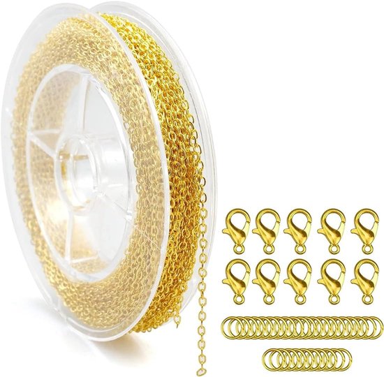 Stainless Steel Necklace - Fashion Jewellery - O5m Gold Catenine Plated Necklace Pendant - 30 Jump Rings en 10 Lobster Clips - Perfect voor DIY Jewelry Projects van Aotiyer