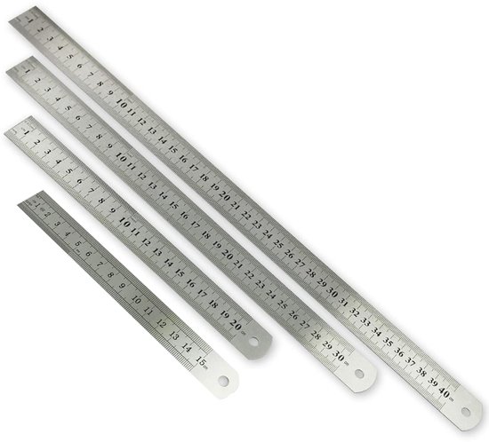 Stainless Steel Ruler Set - 4 Pieces Precision Ruler Kit 15cm/20cm/30cm/40cm - RVS Rechte Linialen Voor Kantoor, Leren en Tekenen van Merkloos	