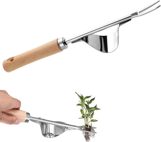 Stainless Steel Weed Cutter - Hand Weed Cutter - Snail Tongs - Garden Dandelion Remover - Wooden Handle - Garden Lawn Yard - Y-Shaped Jader voor Digging - Weeding Tools van Merkloos	