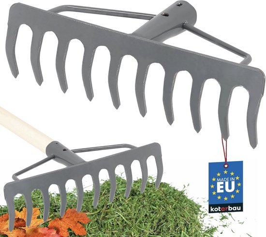 Stalen bladhark grijs met stevige tanden waaierhark zonder steel voor bladeren gazon en tuinonderhoud van Merkloos	