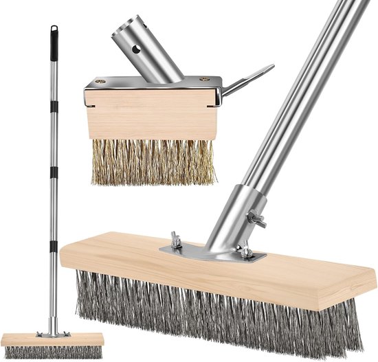 Stalen Borstel - Onkruidverwijderaar - Terrassen Reinigen - Verwisselbare Koppen - 165cm Handvat van Merkloos	
