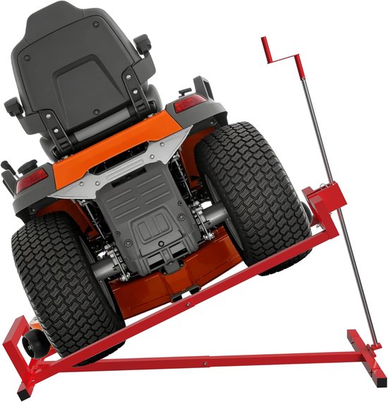 Stalen Grastractor Lift - Opvouwbare Grasmaaier Lift - 45° Kanteling - Verstelbaar Liftplatform Met Handkruk - Handmatig Hefapparaat - Maximaal Belasting 400 kg - Voor Grastractor En Zitmaaier - Rood - NAIZY van Merkloos	